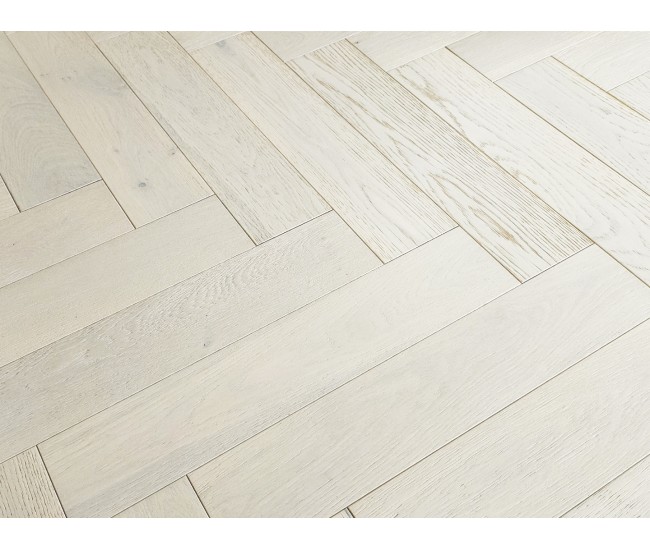 White Brushed Oak Herringbone Classic Engineered Wood Flooring 18mm x 125mm Brushed Lacquered