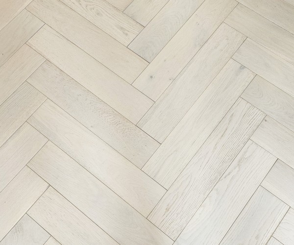 White Brushed Oak Herringbone Classic Engineered Wood Flooring 18mm x 125mm Brushed Lacquered 