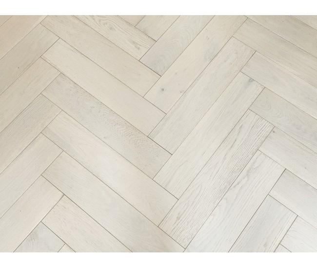 White Brushed Oak Herringbone Classic Engineered Wood Flooring 18mm x 125mm Brushed Lacquered