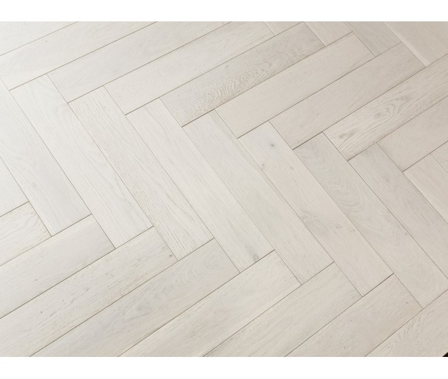 White Brushed Oak Herringbone Classic Engineered Wood Flooring 18mm x 125mm Brushed Lacquered