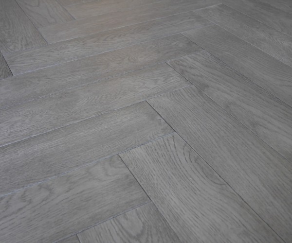 Gunmetal Grey European Classic Oak Herringbone 18mm x 125mm Brushed Matt Lacquered