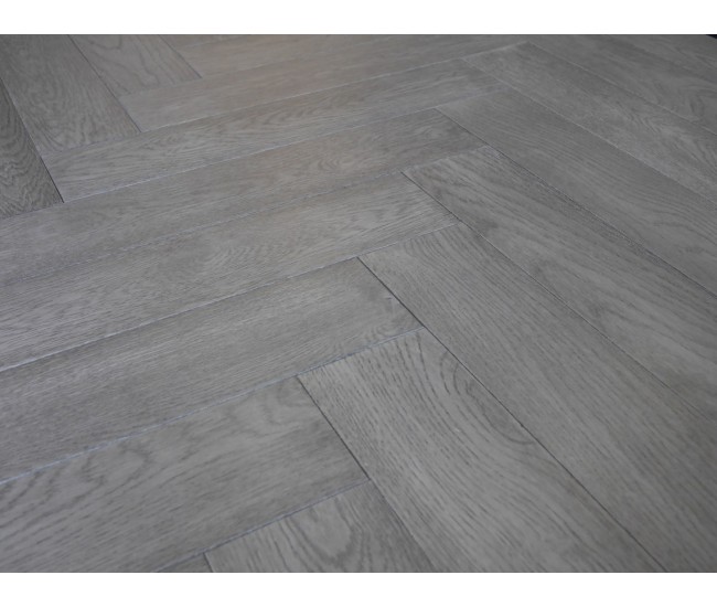 Gunmetal Grey European Classic Oak Herringbone 18mm x 125mm Brushed Matt Lacquered