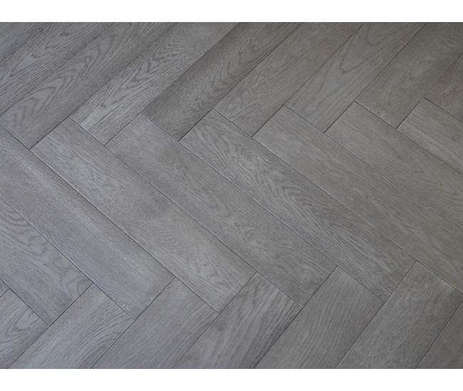 Gunmetal Grey European Classic Oak Herringbone 18mm x 125mm Brushed Matt Lacquered