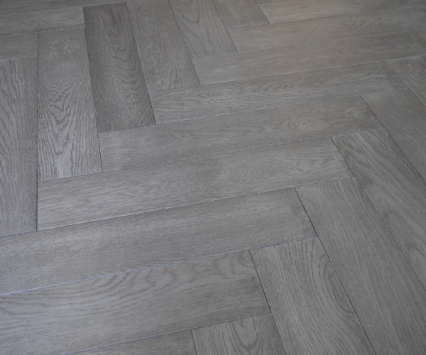 Gunmetal Grey European Classic Oak Herringbone 18mm x 125mm Brushed Matt Lacquered