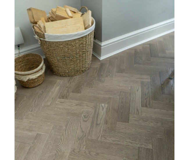 Gunmetal Grey Classic Oak Herringbone Engineered Wood Flooring 18mm x 80mm Brushed Matt Lacquered