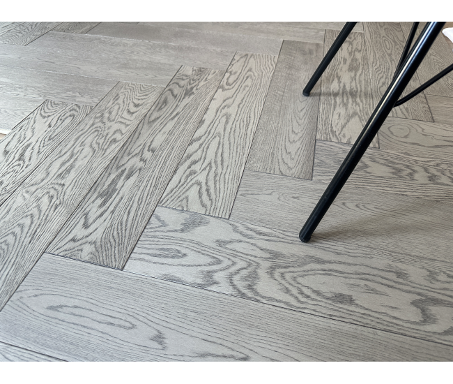 Artemis Grey AB Grade Oak Herringbone Engineered Wood Flooring 15mm x 120mm Brushed UV Oiled