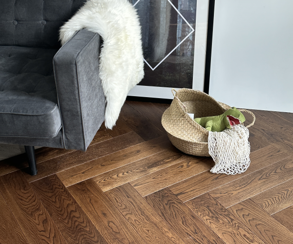 Caramel AB Grade Oak Herringbone Engineered Wood Flooring 15mm x 120mm Brushed UV Lacquered