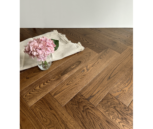 Caramel AB Grade Oak Herringbone Engineered Wood Flooring 15mm x 120mm Brushed UV Lacquered