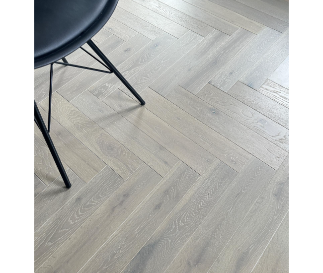 Scarborough Grey Classic Grade Oak Herringbone Engineered Wood Flooring 15mm x 90mm Brushed UV Oiled