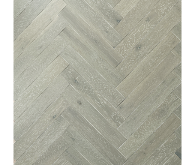 Scarborough Grey Classic Grade Oak Herringbone Engineered Wood Flooring 15mm x 90mm Brushed UV Oiled