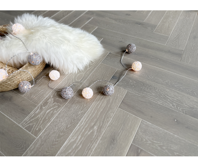 Scarborough Grey Classic Grade Oak Herringbone Engineered Wood Flooring 15mm x 90mm Brushed UV Oiled