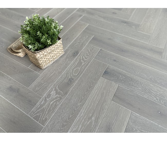 Scarborough Grey Classic Grade Oak Herringbone Engineered Wood Flooring 15mm x 90mm Brushed UV Oiled