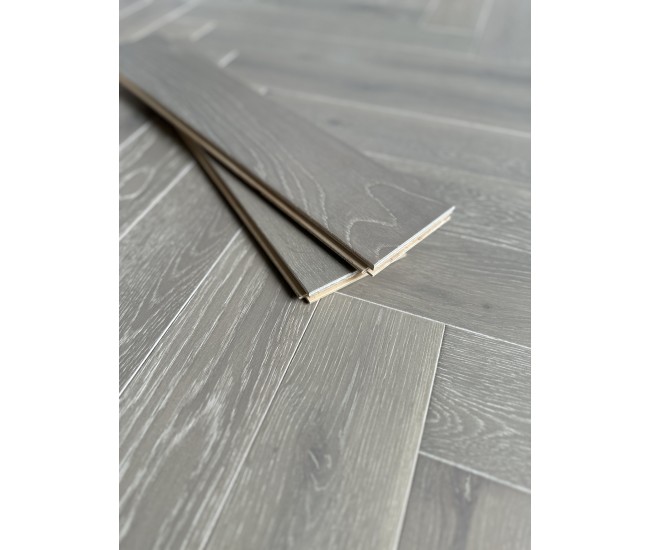 Scarborough Grey Classic Grade Oak Herringbone Engineered Wood Flooring 15mm x 90mm Brushed UV Oiled