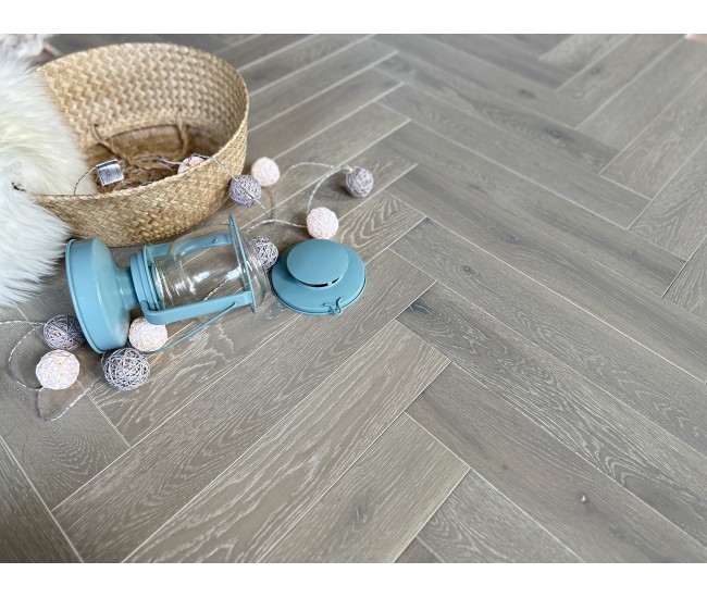 Scarborough Grey Classic Grade Oak Herringbone Engineered Wood Flooring 15mm x 90mm Brushed UV Oiled