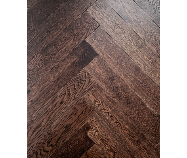 Coffee AB Grade Oak Herringbone Engineered Wood Flooring 15mm x 120mm Brushed UV Lacquered