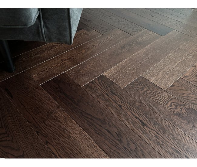 Coffee AB Grade Oak Herringbone Engineered Wood Flooring 15mm x 120mm Brushed UV Lacquered