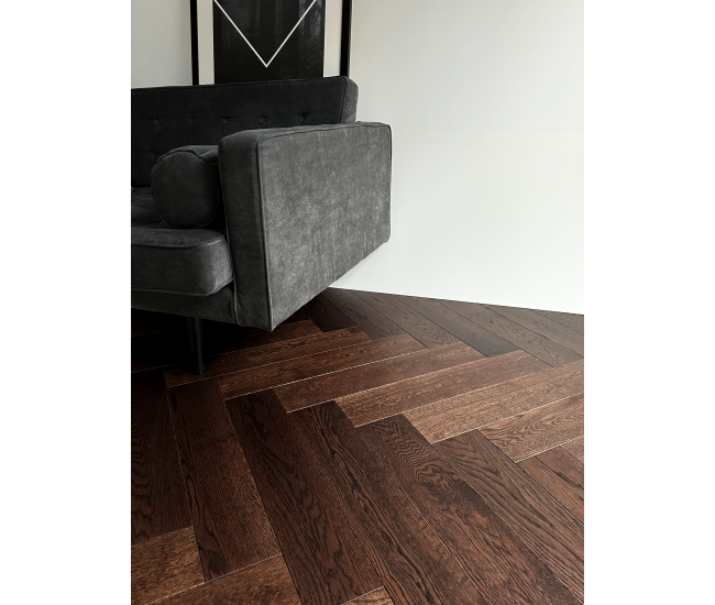 Coffee AB Grade Oak Herringbone Engineered Wood Flooring 15mm x 120mm Brushed UV Lacquered