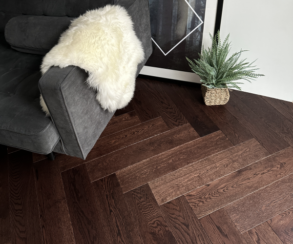 Coffee AB Grade Oak Herringbone Engineered Wood Flooring 15mm x 120mm Brushed UV Lacquered