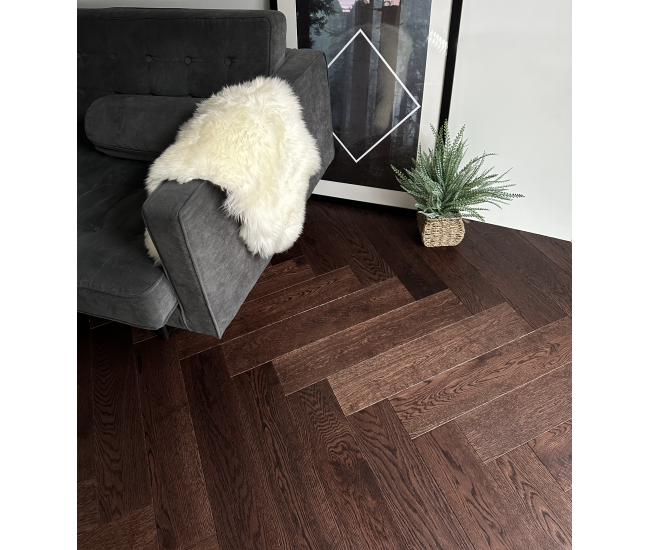 Coffee AB Grade Oak Herringbone Engineered Wood Flooring 15mm x 120mm Brushed UV Lacquered