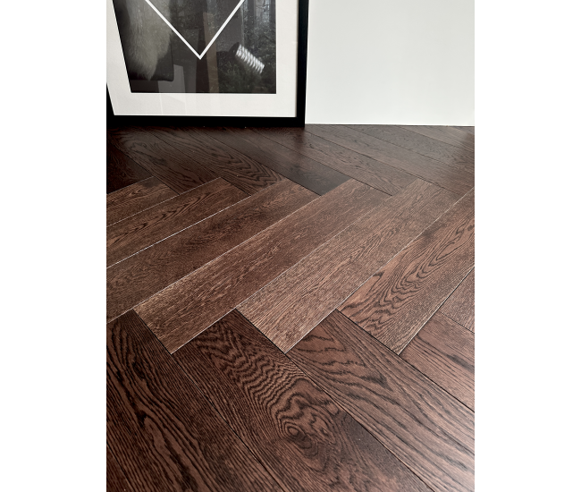 Coffee AB Grade Oak Herringbone Engineered Wood Flooring 15mm x 120mm Brushed UV Lacquered