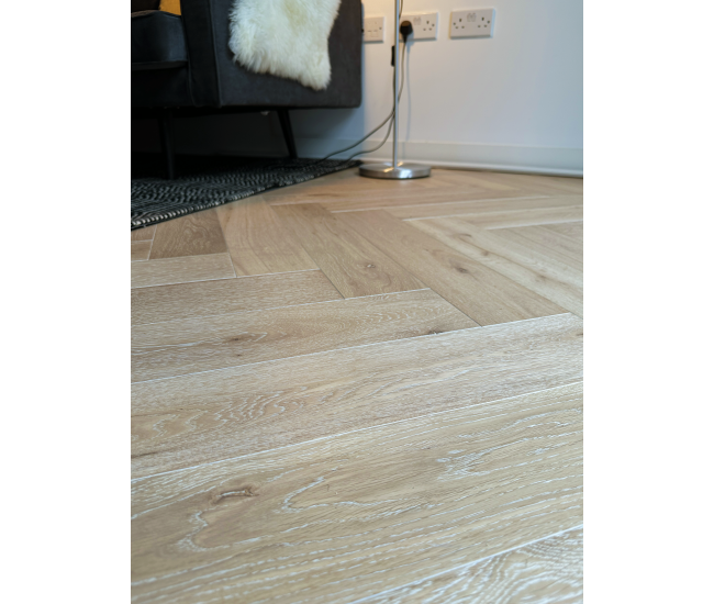 White Washed AB Grade Oak Herringbone Engineered Wood Flooring 15mm x 120mm UV Oiled