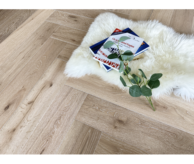 White Washed AB Grade Oak Herringbone Engineered Wood Flooring 15mm x 120mm UV Oiled