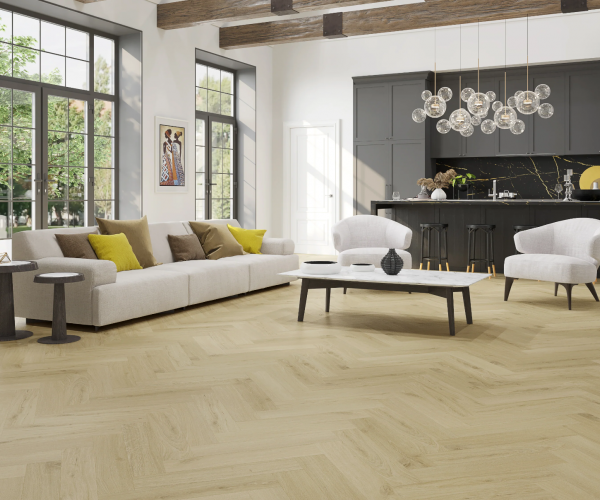 Natural Raw Herringbone Waterproof Luxury Vinyl Flooring SPC 6.5 x 126 x 630mm