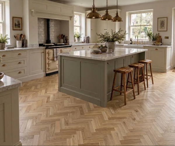 Raw Oak  Engineered Herringbone 10mm x 80mm Brushed Lacquered