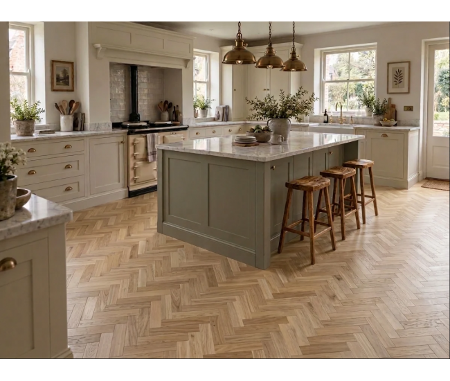 Grande Natural Engineered Herringbone 10mm x 90mm Brushed Lacquered