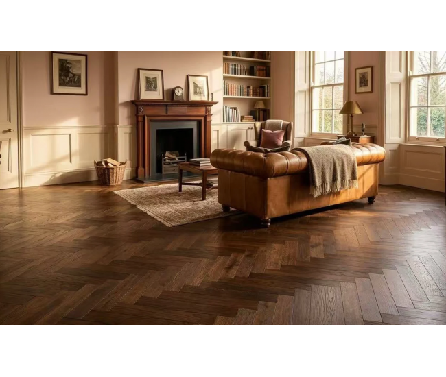Faux Walnut Engineered Herringbone 10mm x 80mm Brushed Lacquered