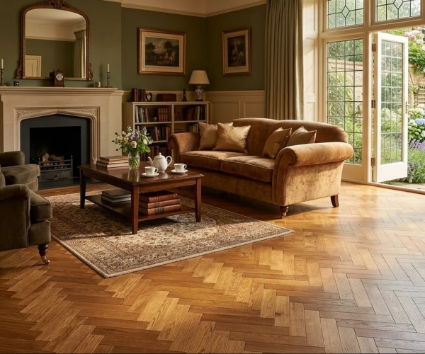 Golden Horizon Engineered Herringbone 10mm x 80mm Brushed Lacquered
