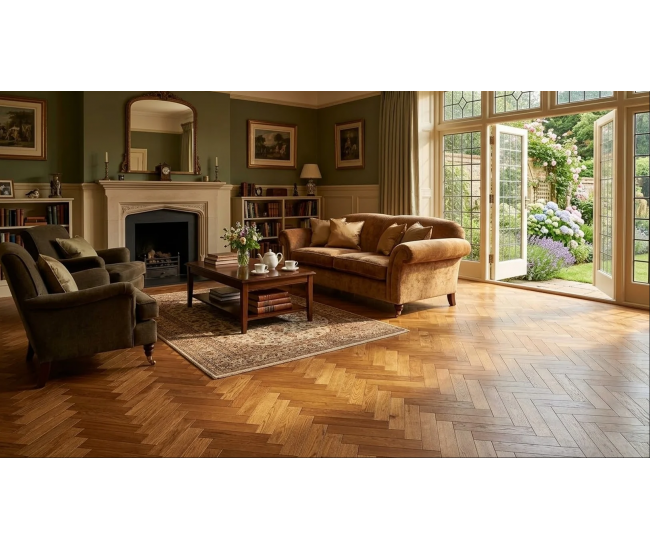 Golden Horizon Engineered Herringbone 10mm x 80mm Brushed Lacquered