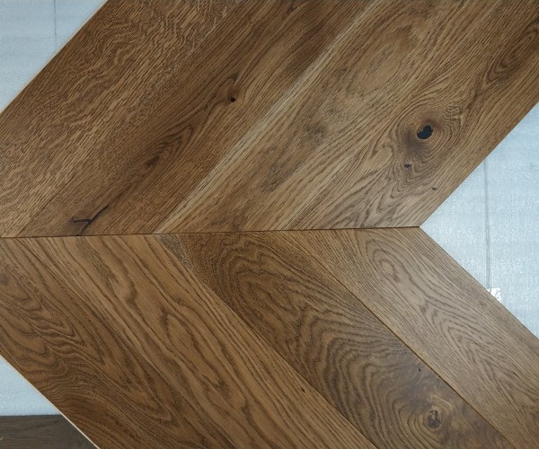 Smoked Oak Chevron Rustic Engineered Wood Flooring 14mm x 130mm Brushed Matt Lacquered 