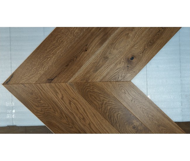 Smoked Oak Chevron Rustic Engineered Wood Flooring 14mm x 130mm Brushed Matt Lacquered