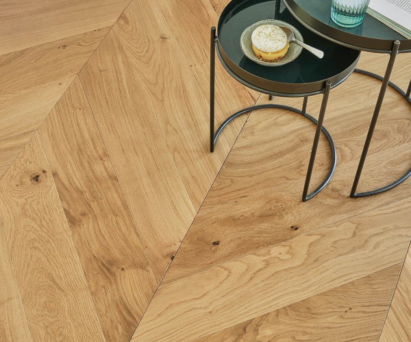 Hawaiian Cookies Oak Chevron Engineered Wood Flooring 14mm x 130mm Brushed Matt Lacquered 