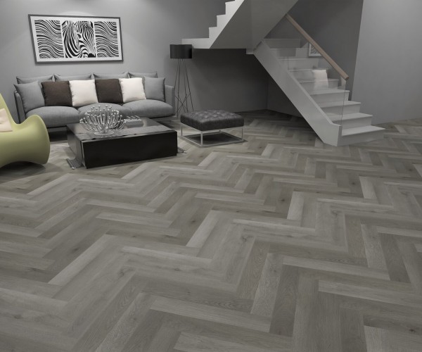 Washed Grey Oak SPC Herringbone Waterproof Luxury Click Vinyl Flooring 5.5mm x 120mm 