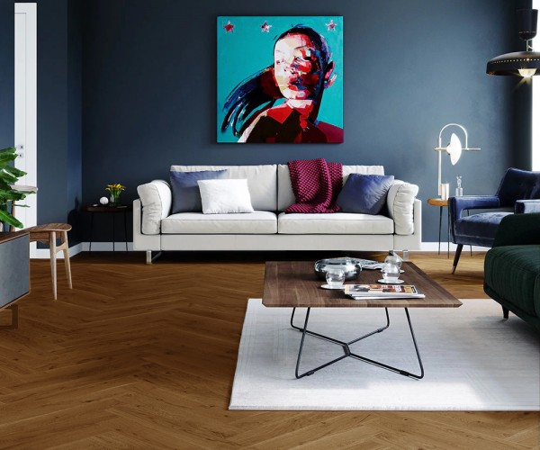 Brown Sugar Rustic Oak Herringbone Engineered Wood Flooring 14mm x 110mm Brushed Matt Lacquered 