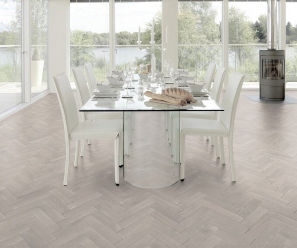 White Washed Grey Oak Herringbone 14mm Brushed Oiled Engineered Real Wood Flooring