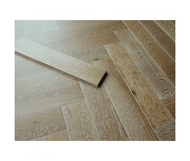 Smoked White Herringbone Classic Engineered Wood Flooring 14mm x 90mm Lacquered