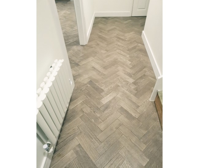 Gunmetal Grey Classic Oak Herringbone Engineered Wood Flooring 18mm x 80mm Brushed Matt Lacquered