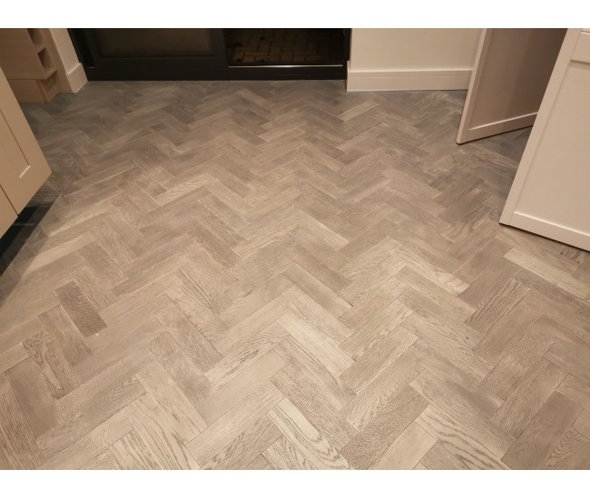 Gunmetal Grey Classic Oak Herringbone Engineered Wood Flooring 18mm x 80mm Brushed Matt Lacquered