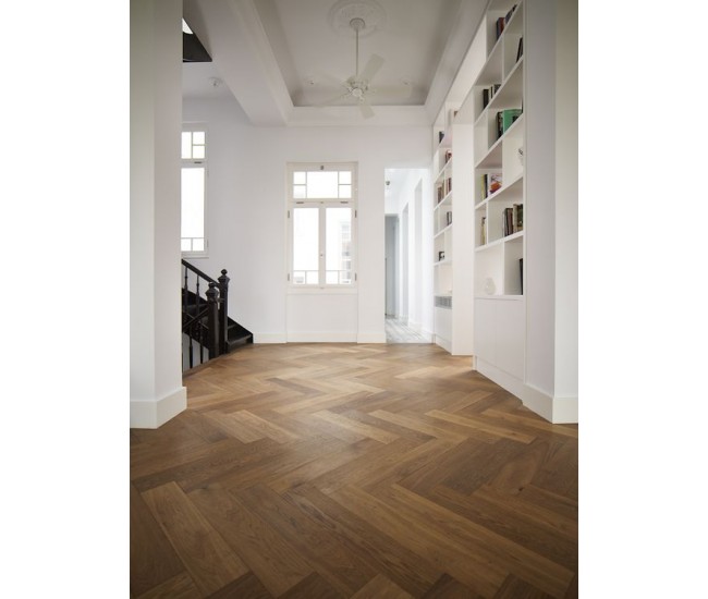 Smoked White Oak Herringbone Classic Engineered Wood Flooring 18mm x 90mm Brushed Oiled