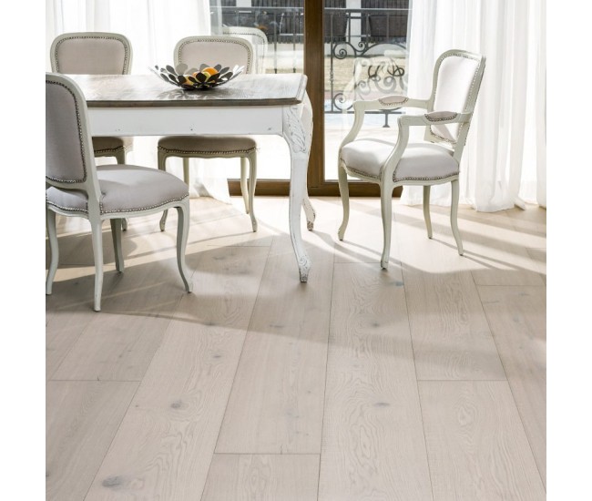 Creamy White Rustic Oak Engineered Wood Flooring 14mm x 190mm Unfinished